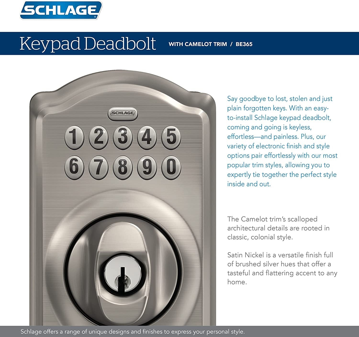 Schlage BE365 V CAM 716 Camelot Keypad Entry with Flex-Lock, Aged Bronze