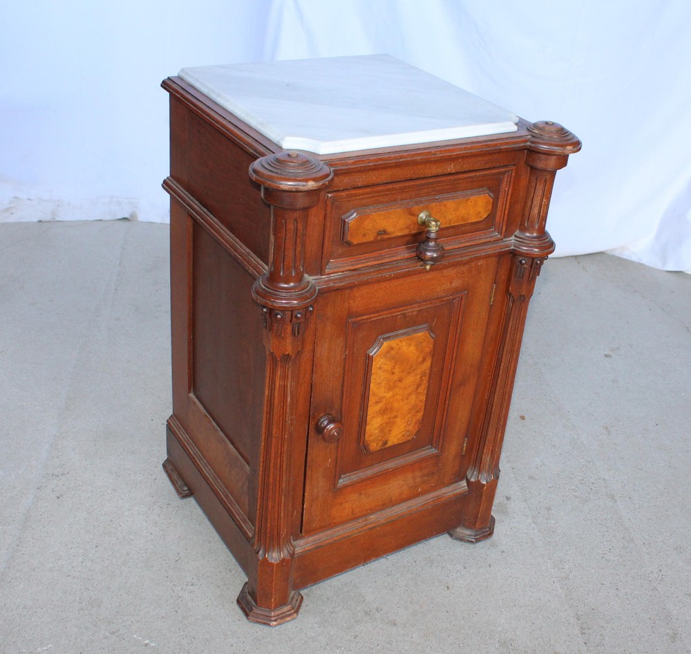 Antique Victorian marble top Walnut half Commode