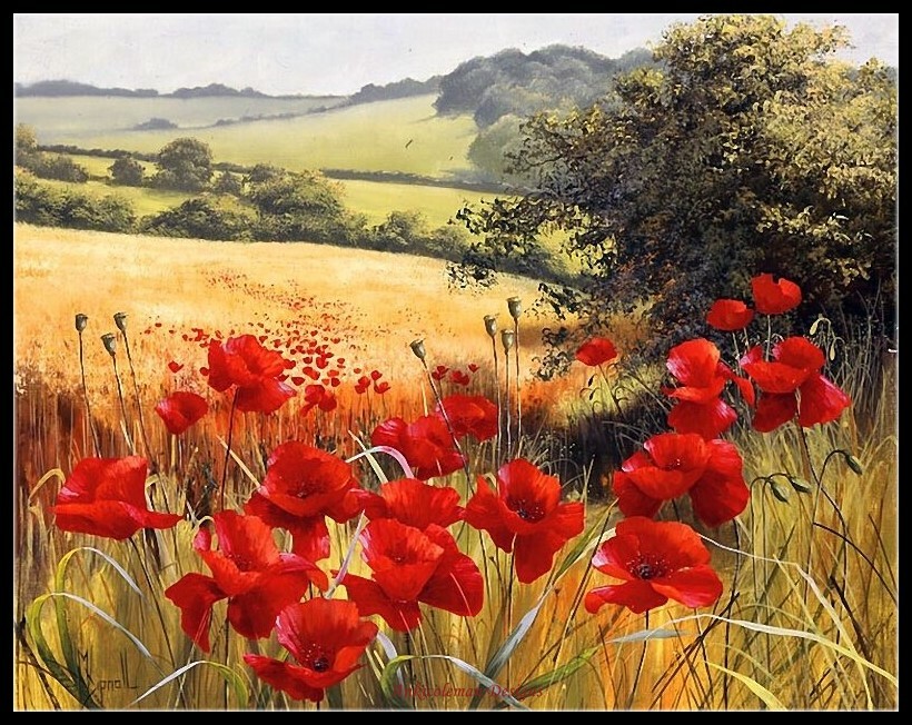 Poppies Field 2 - Chart Counted Cross Stitch Patterns Needlework DIY DMC Color