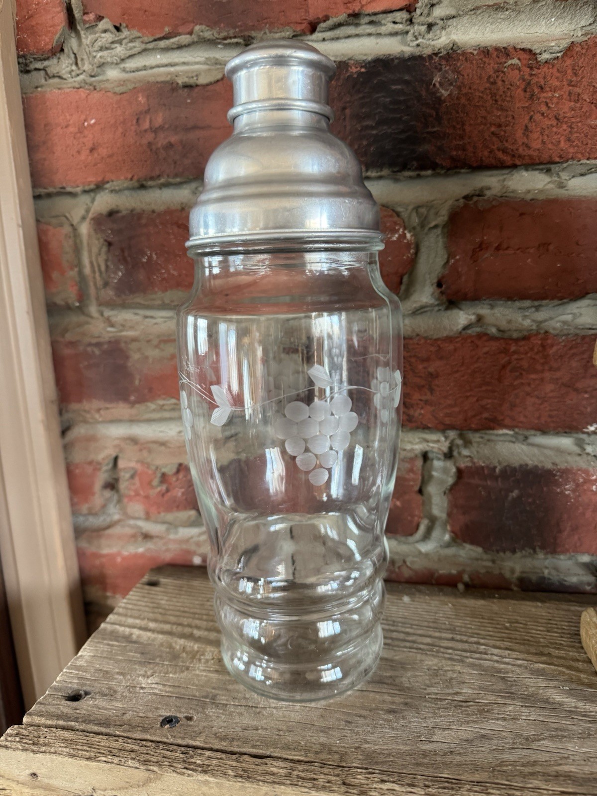 Etched Floral Design Vintage Cocktail Shaker