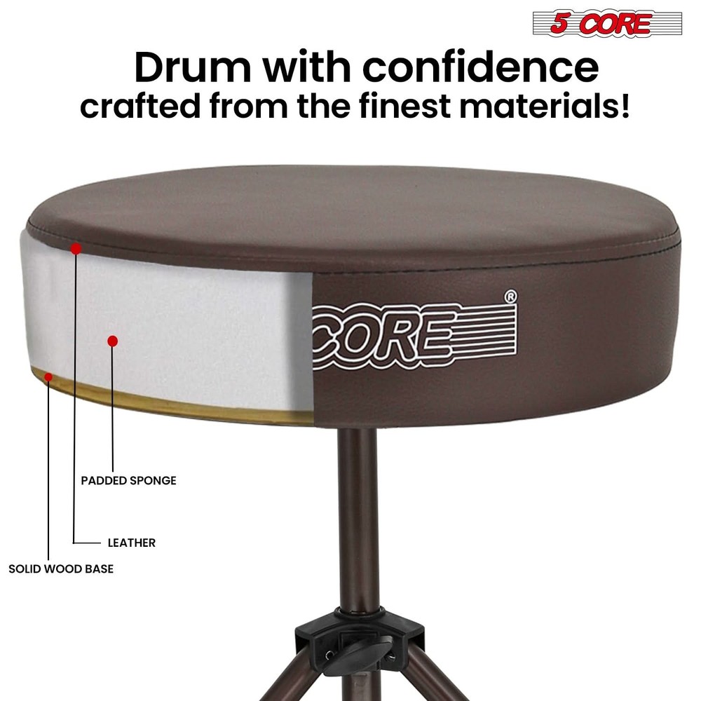 5 Core Drum Throne 3" Padded Comfortable 330Lb Capacity Drummer Stool Adjustable
