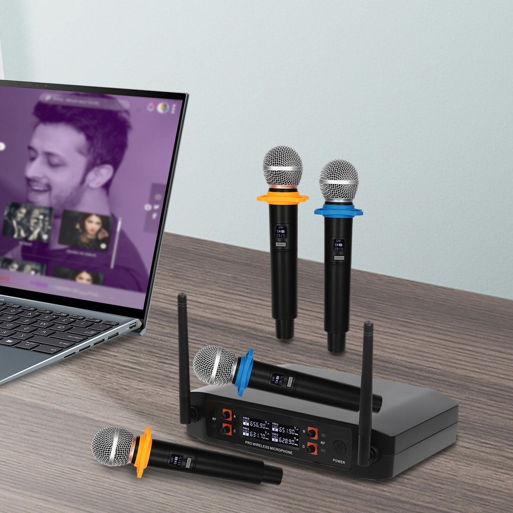 Wireless Microphone System 4 Channel Pro Audio UHF 4 Handheld Dynamic Mic Party