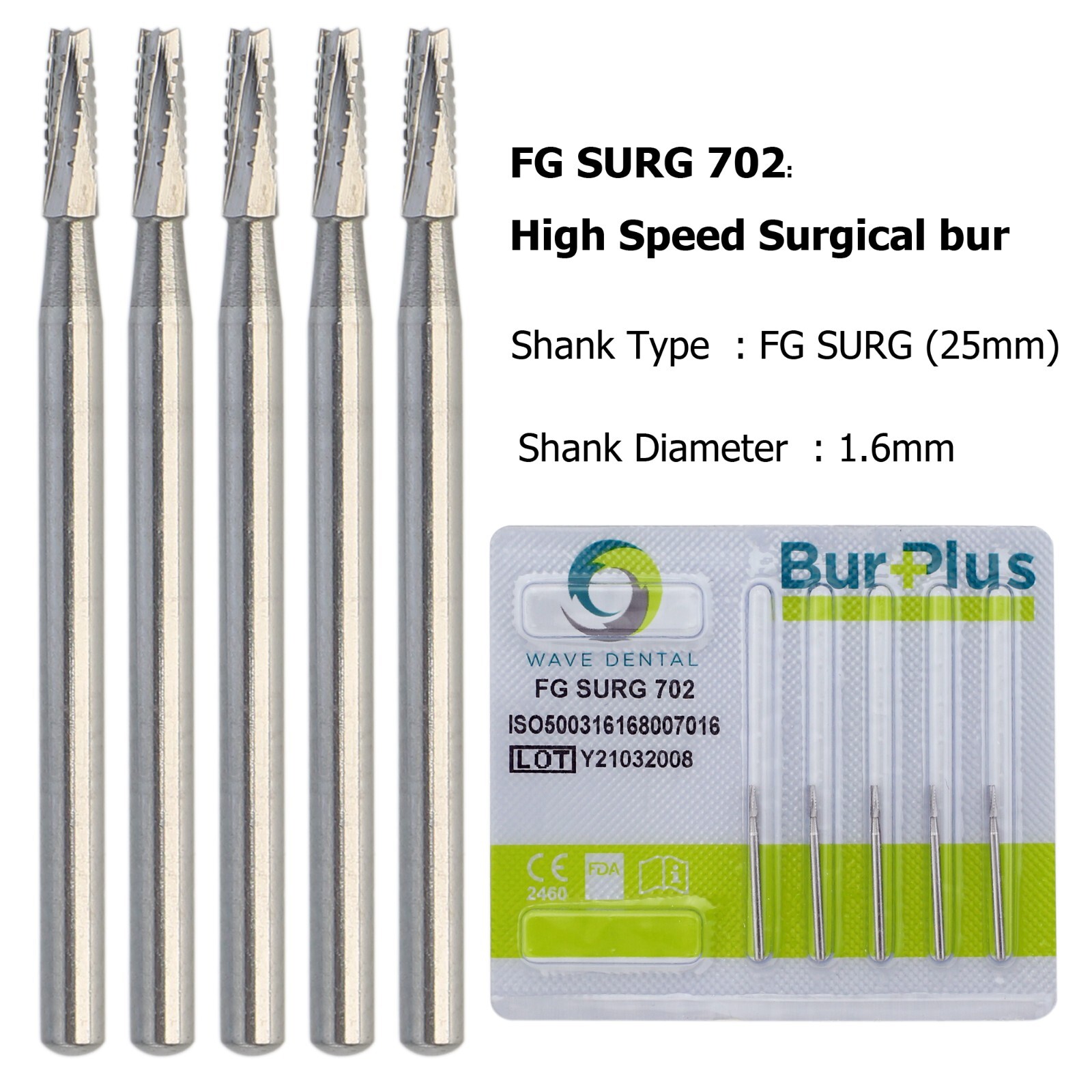 Wave Dental Surgical Burs 25mm Carbide Bur Friction Grip FG Round For High Speed