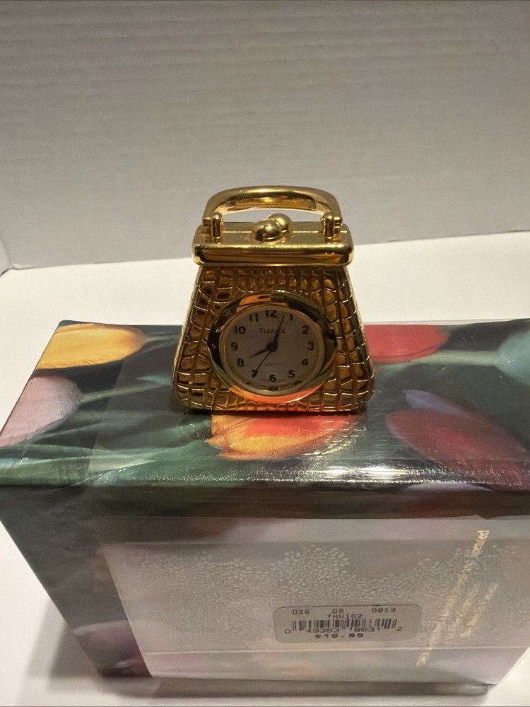 Timex Mini Gold Purse Handbag Accessory Clock Quartz Untested *Nice*