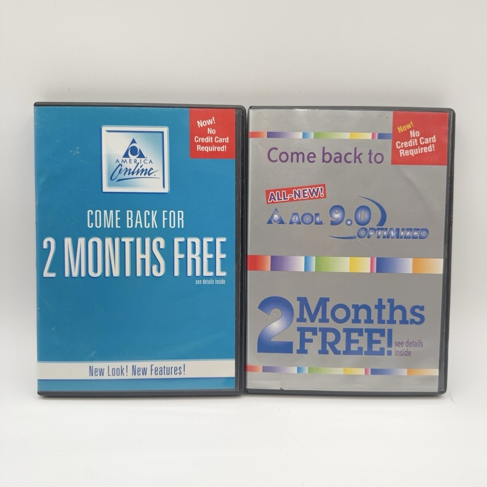 Vintage AOL Running Man CD Sealed Foil Pack & 2 9.0 Optimized Empty Cases Lot
