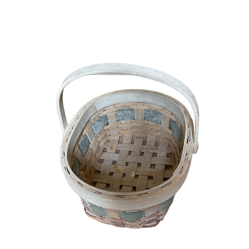 Wicker Basket Oval Multi Color Whitewashed with Handle