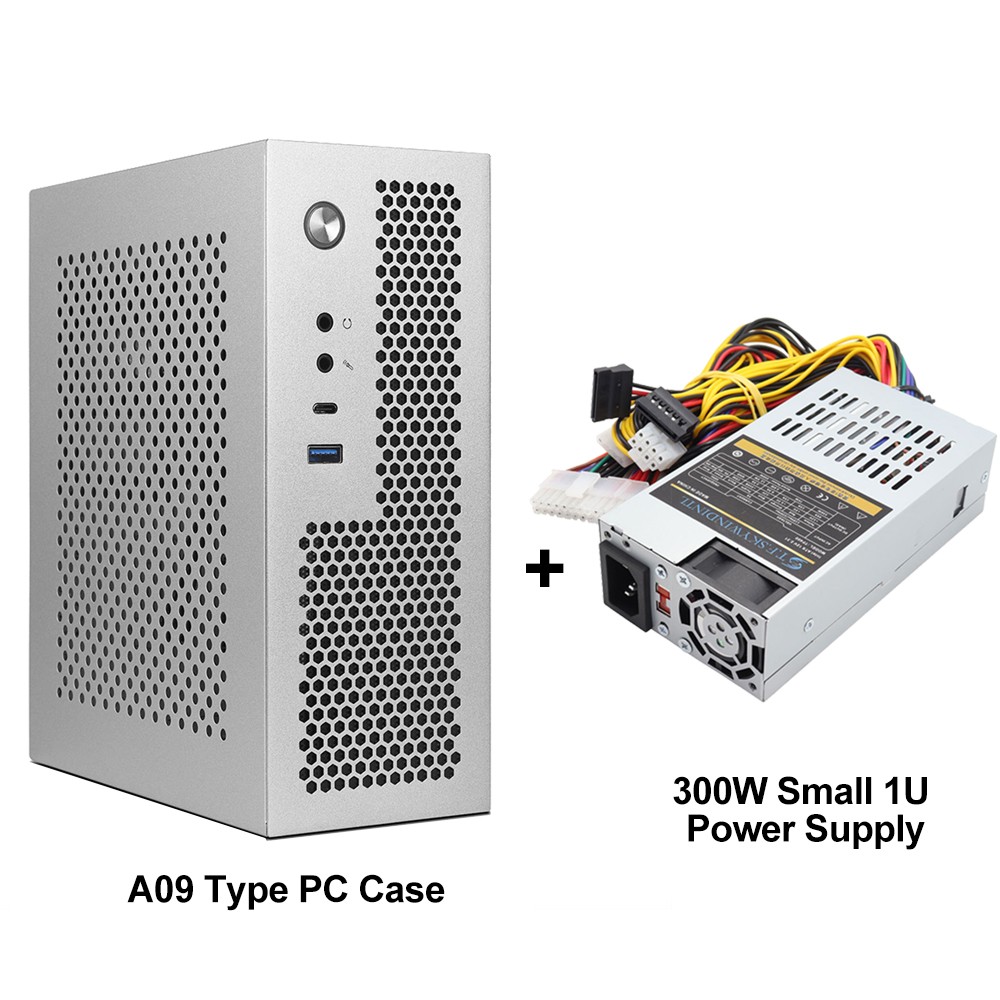 Mini ITX PC Case with 300W Small 1U PUS, Small Form Factor Case, USB 3.0, Type-C