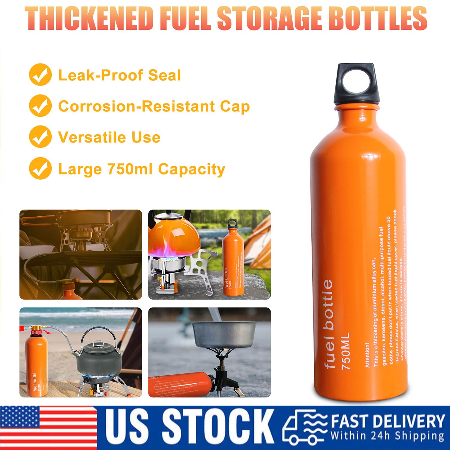 Portable Outdoor Fuel Tank Reserve Bottle Petrol Gasoline Oil Storage Can 750ml