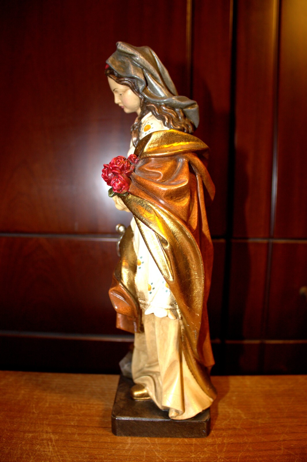 12" HAND CARVED WOODEN CATHOLIC PATRON SAINT ELIZABETH STATUE FIGURE SCULPTURE