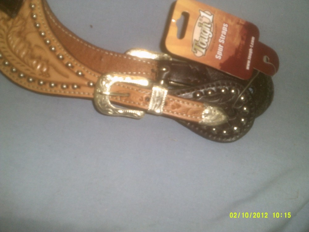 Spur Straps Two Tone Tooled pattern with Acorn Leather