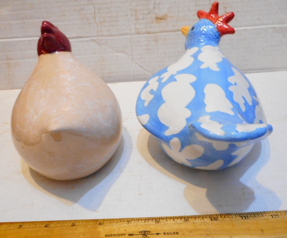 PAIR CERAMIC CHICKEN FIGURINES