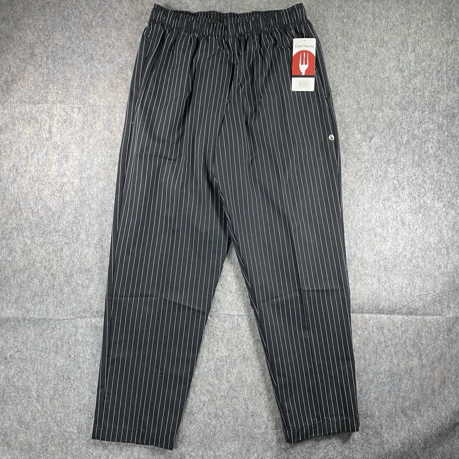 Chef Works Pinstripe Pants Men's Large Black Baggy Designer NWT