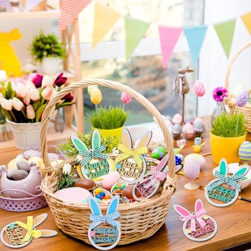 4 Pcs Bunny Tree Ornament Wooden Hanging Happy Easter Ornaments with Bunny-2