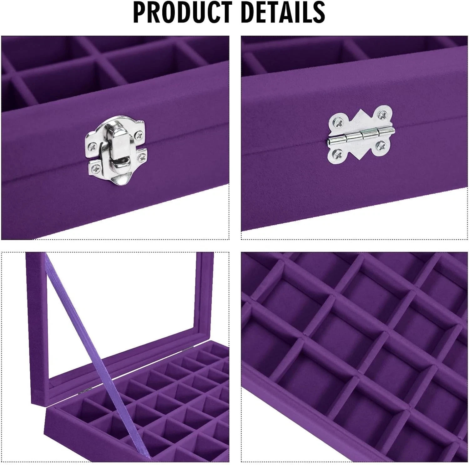 Velvet Jewelry Tray 48 Compartments Jewelry Display Organizer with Transparent