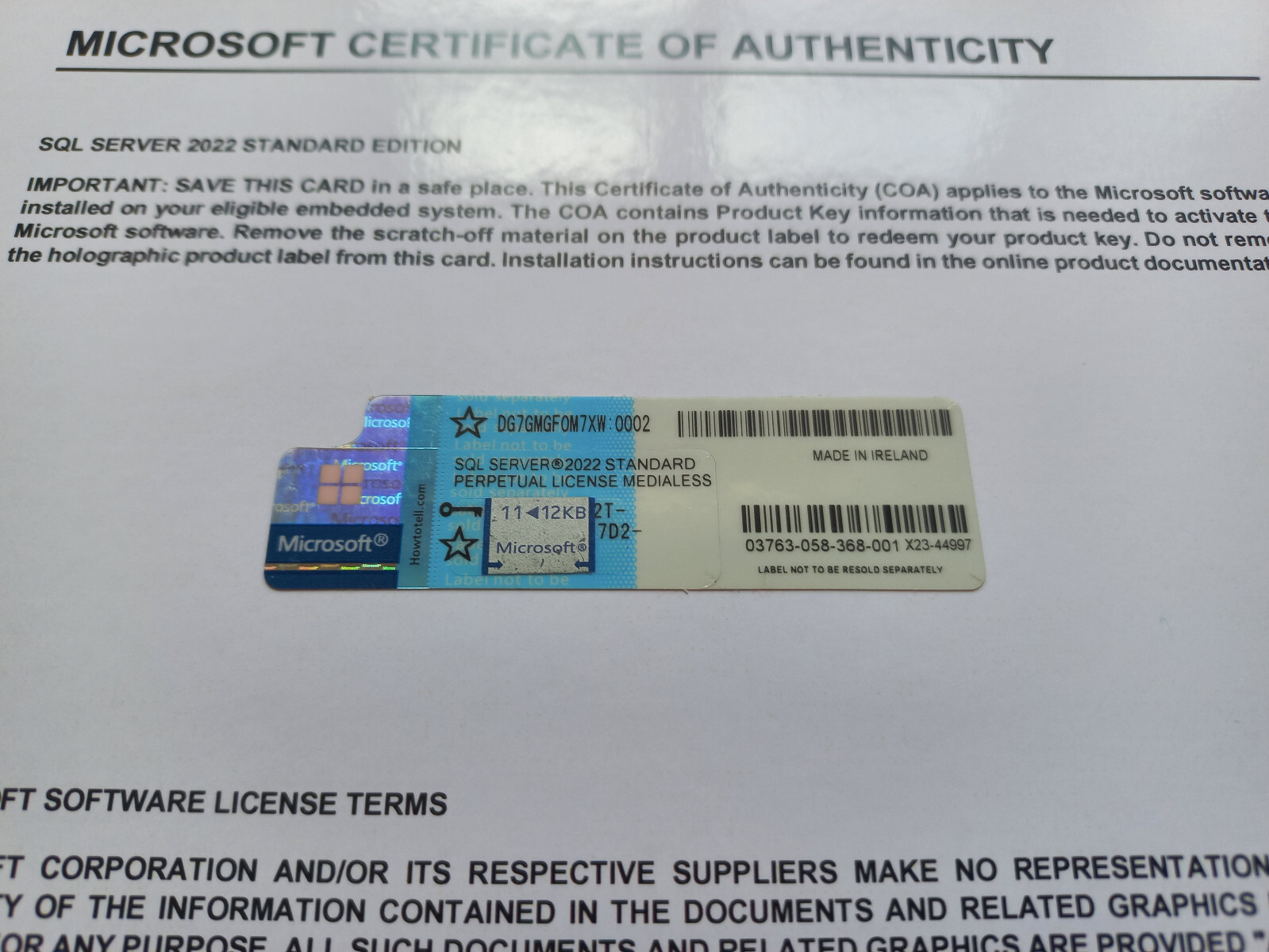 Microsoft SQL Server 2022 Standard 24 Core unlimited User CALs CoA DG7GMGF0M7XW