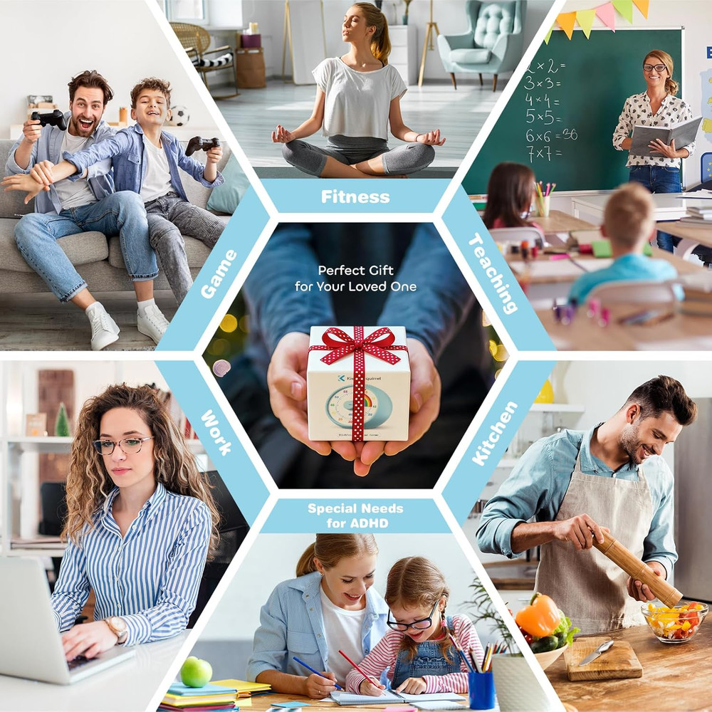 Visual Timer for Kids, 60-Minute Countdown Timer for Classroom Office Kitchen, D