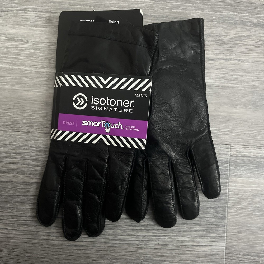 Idotoner Men Gloves Black Size M Genuine Leather Outer Polyester Inside