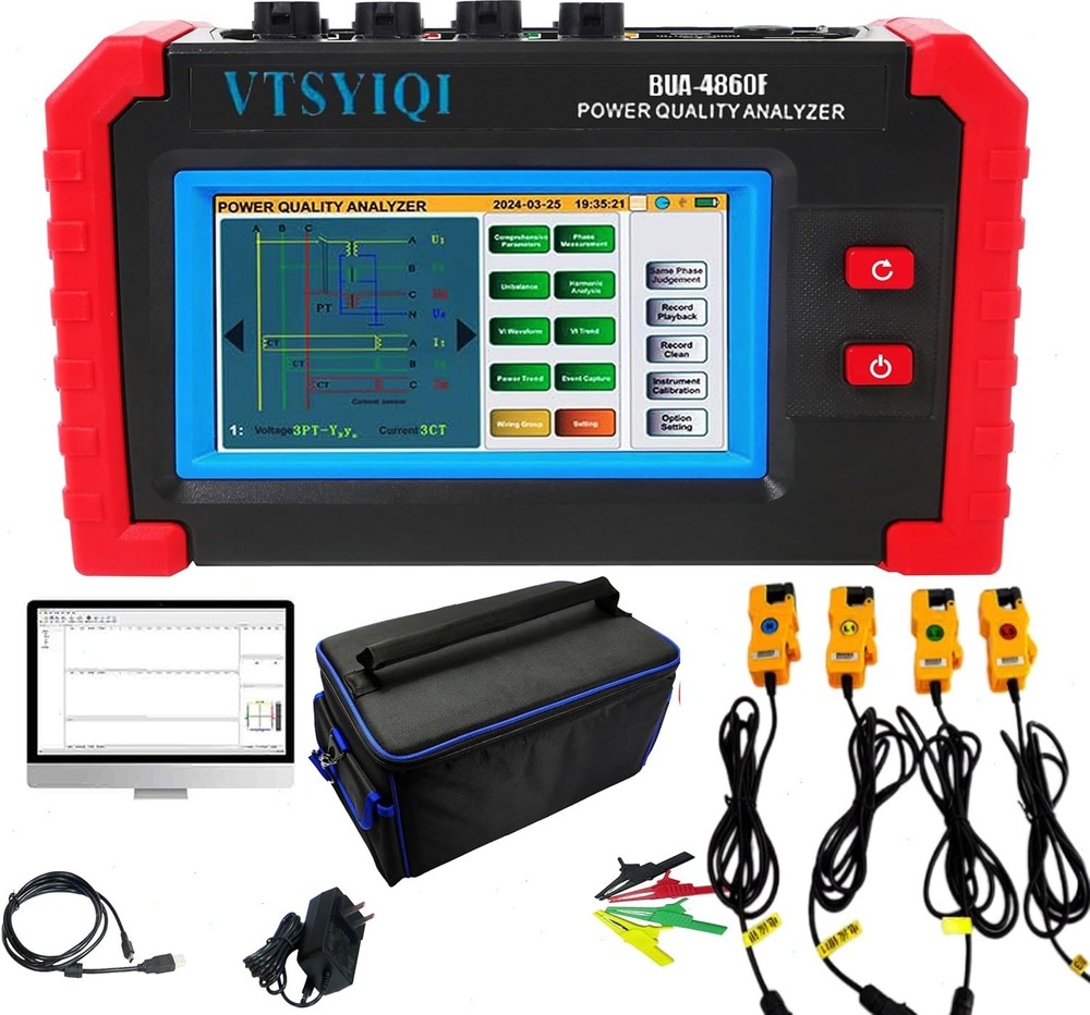 3 Phase Power Quality Analyzer Meter with Current Clamp 10mA~10.0A USB Interface