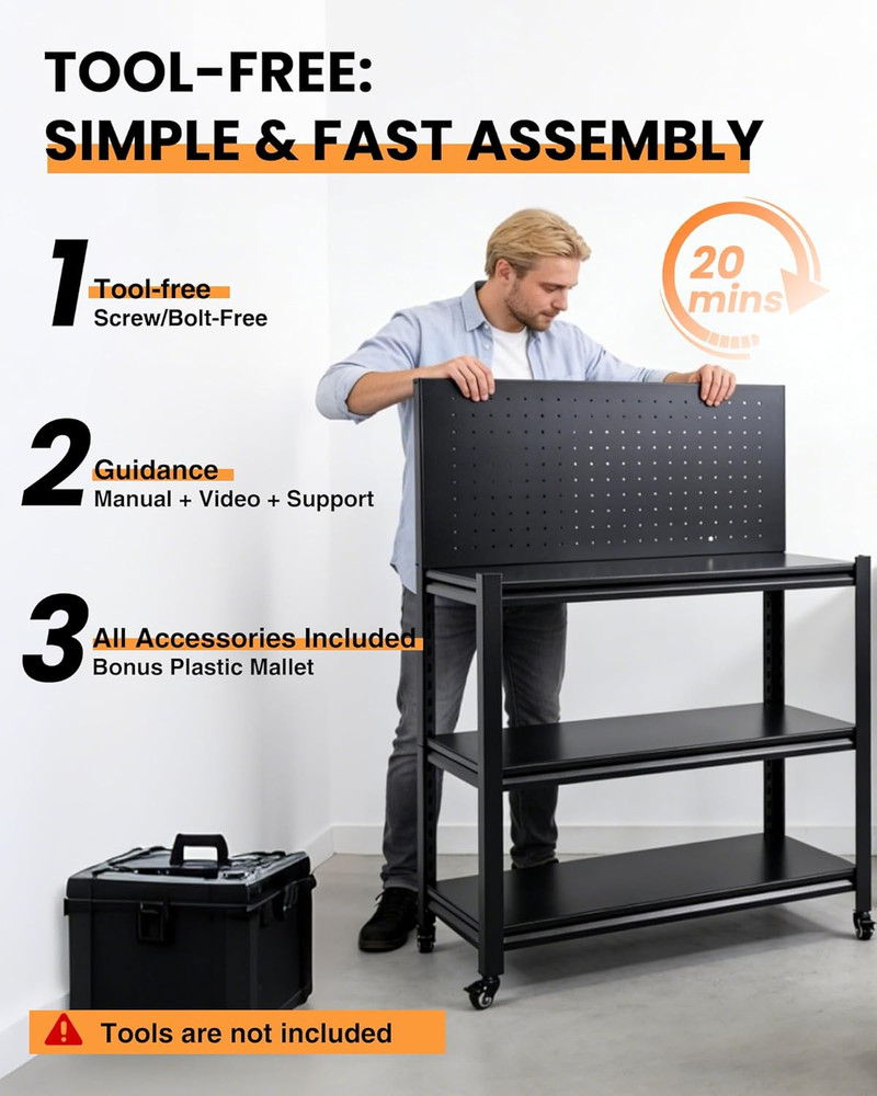 Work Benches for Garage with Pegboard, Adjustable Height Workbench with Lockable
