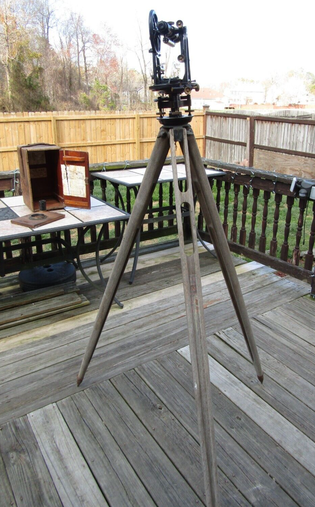 Antique Buff & Buff Metal Engineer Survey Transit- Tripod- Case #29639- Boston