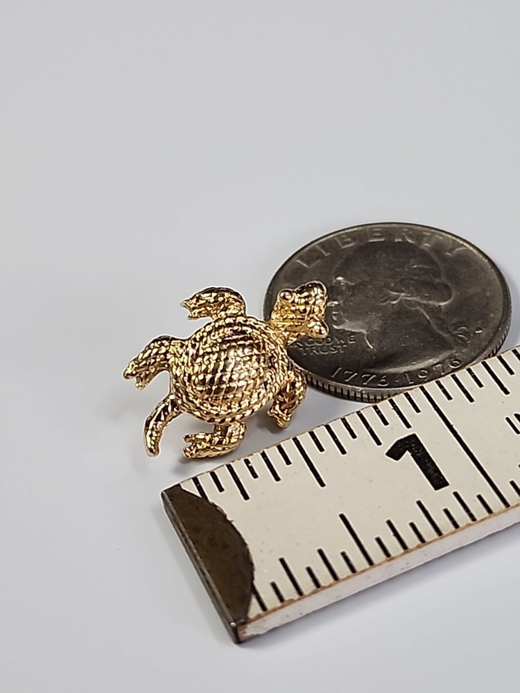 Turtle Lapel Pin Gold Color Cross Hatch Texture