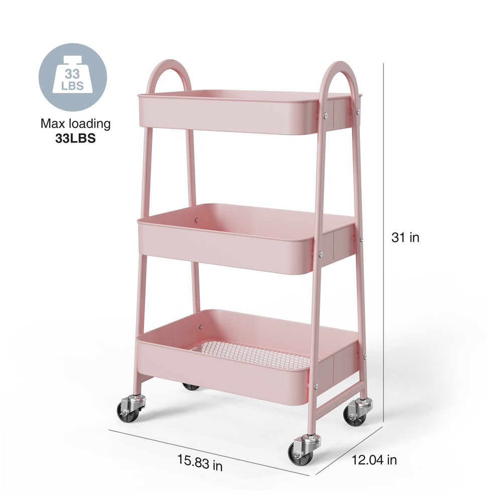 Colorful 3-Tier Storage Trolley with 2 Lockable Wheels - Versatile Organizer