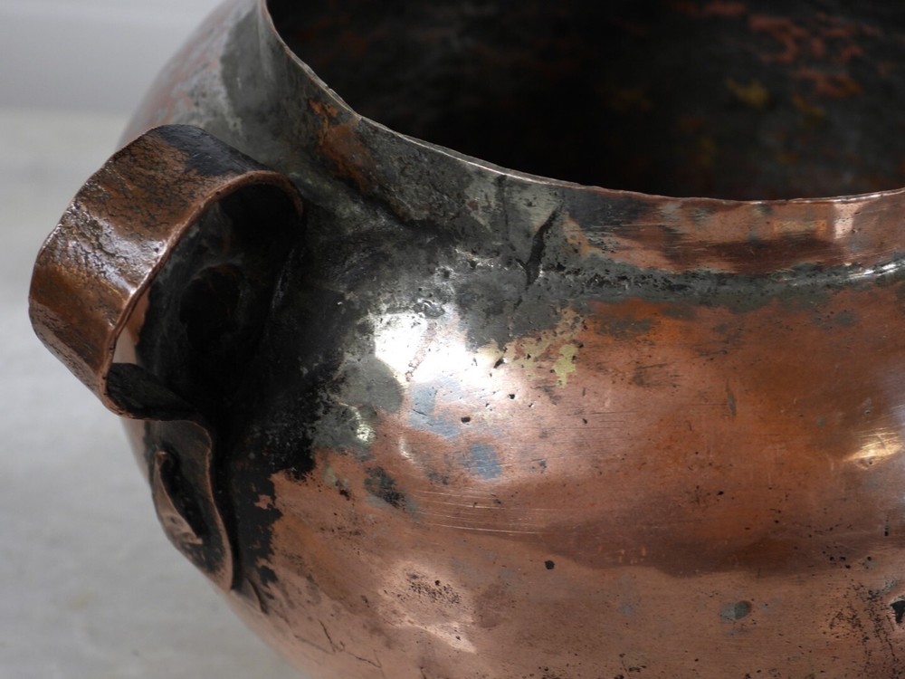 Old Handmade Copper Pot with Copper Handles