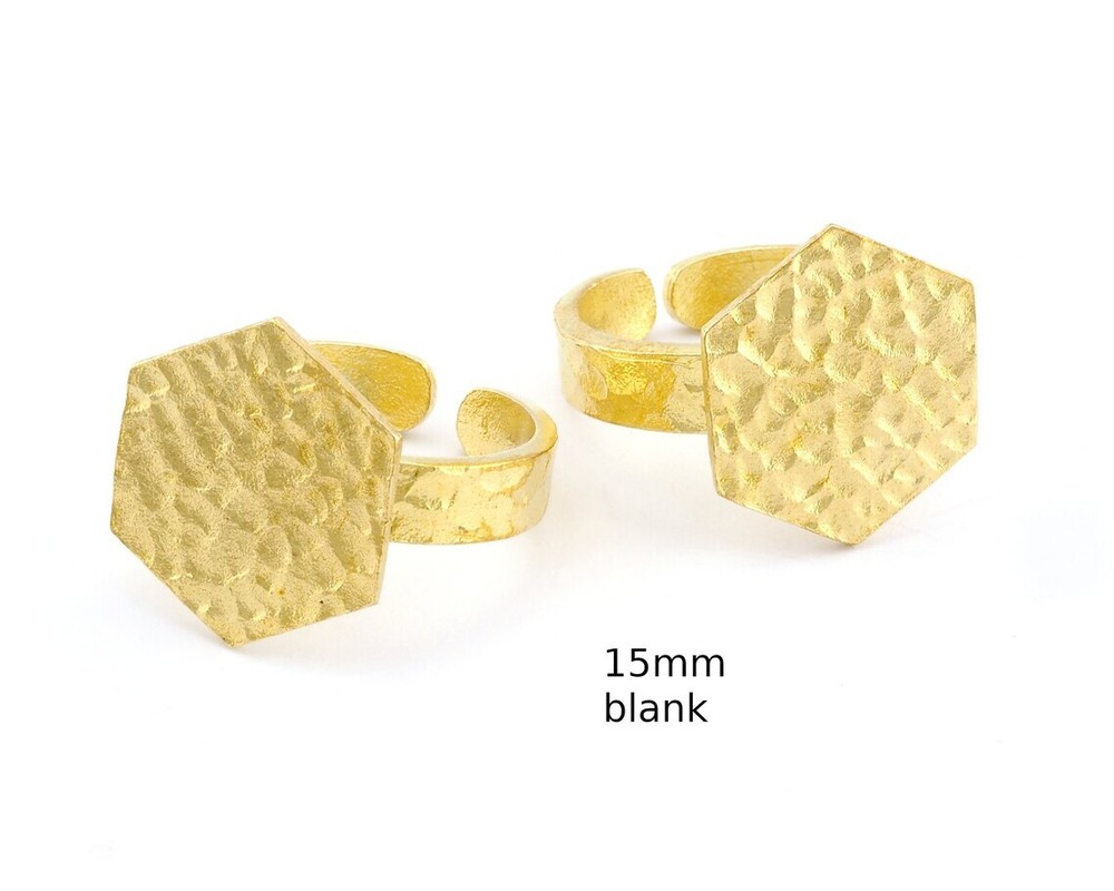 Hexagonal Hammered Adjustable Ring Blank - Raw Brass (15mm Blank ) 4947