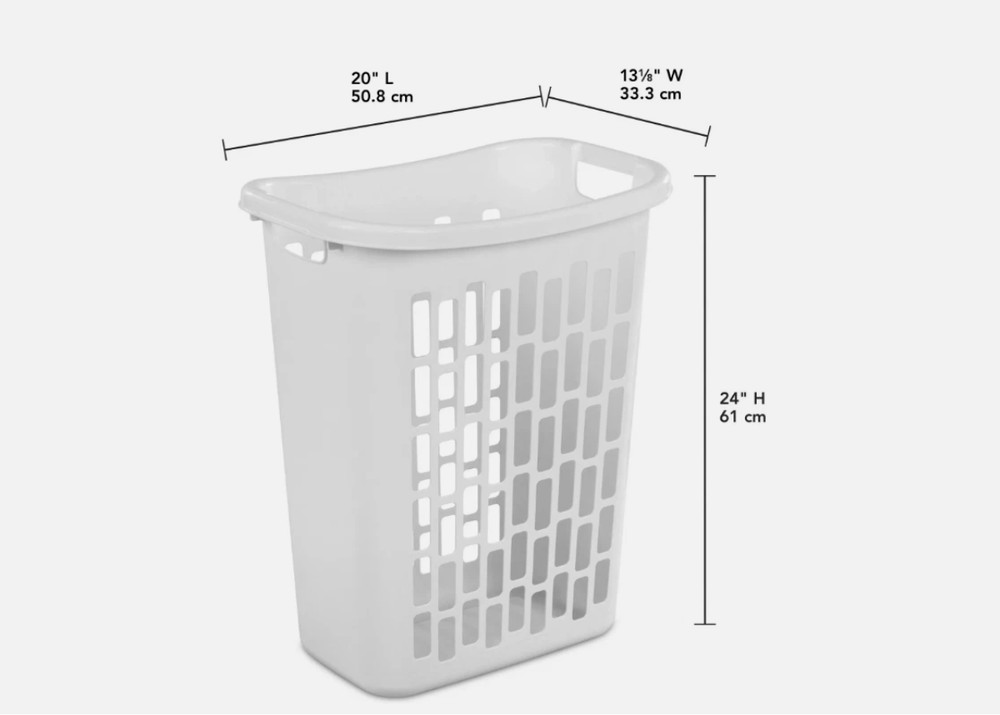 Mainstays Rectangular Open Plastic Hamper, for Narrow Spaces, White, Adult