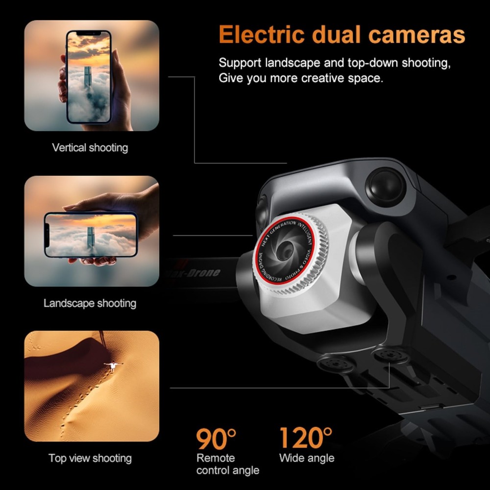 K6 Max Drone with Screen Controller SD card, Small, 3 batteries - Black
