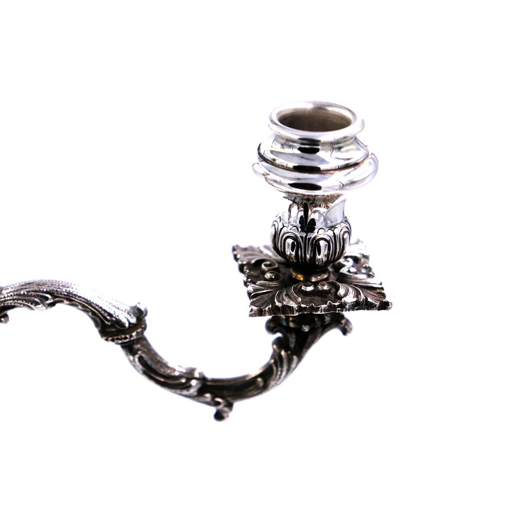 Italian Solid Silver Three Armed Baroque Candelabra