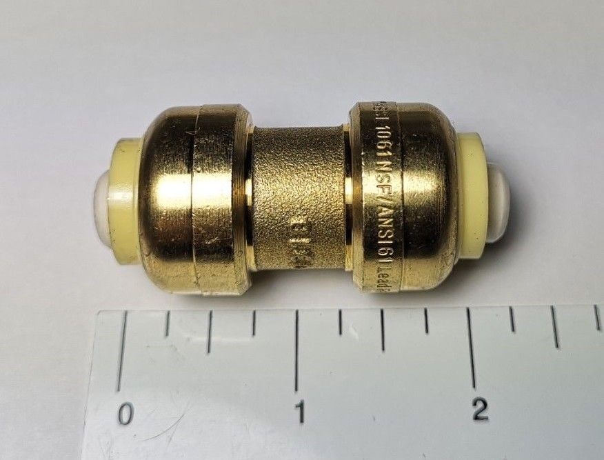 50 PIECES 1/2" X 1/2" PUSH FIT COUPLINGS FITTINGS, LEAD FREE BRASS. FULL PORT