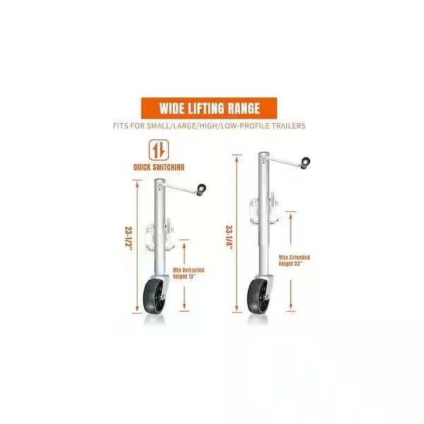 1,000 Lbs. Side-Wind Bolt-On Trailer Jack with Wheel.