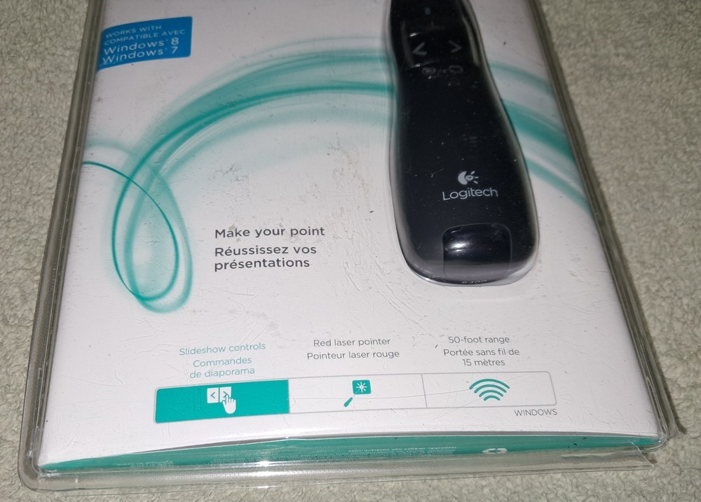 Logitech Laser Pointer Wireless Presenter NEW/BOX R400 Remote Control Clicker 50