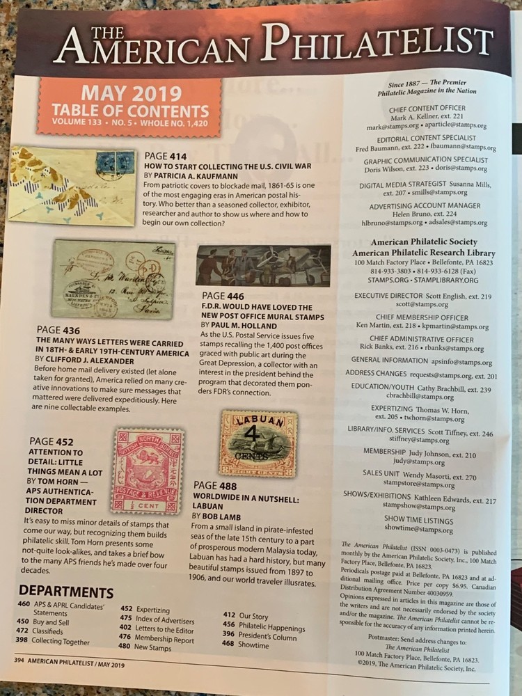 American Philatelist Magazine 2019, May