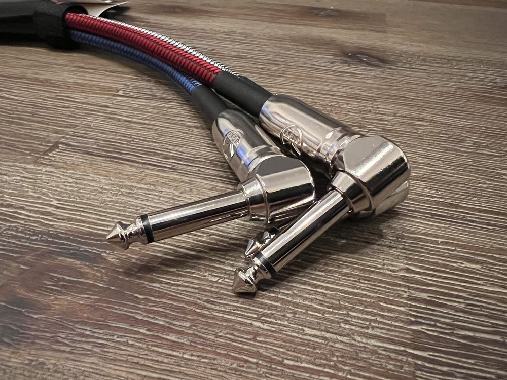 3-PACK 1ft Kirlin 1/4" Mono Multi Colored Braided Right Angle Patch Cables!