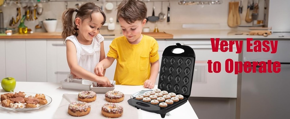 1400W Mini Donut Maker Machine Kitchen Baking for Breakfast, Snacks, Desserts