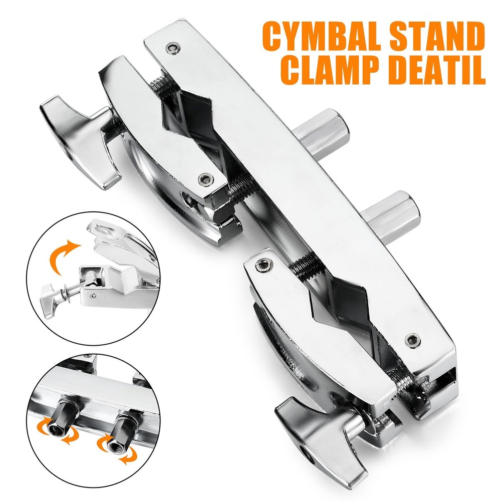 Cymbal Stand Multi-Clamp, Silver Drum Clamp Mount, Adjustable Percussion Drum