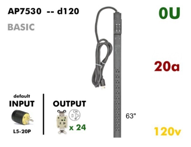 APC AP7530 Rack Power Distribution Unit PDU Basic Zero U 20A 120V 24 Outlet used