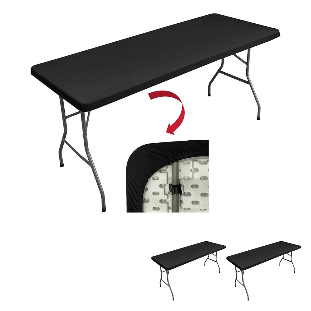 Elastic Rectangle Table Cloth, Reusable Polyester Fitted Stretch 6-Foot Windp...