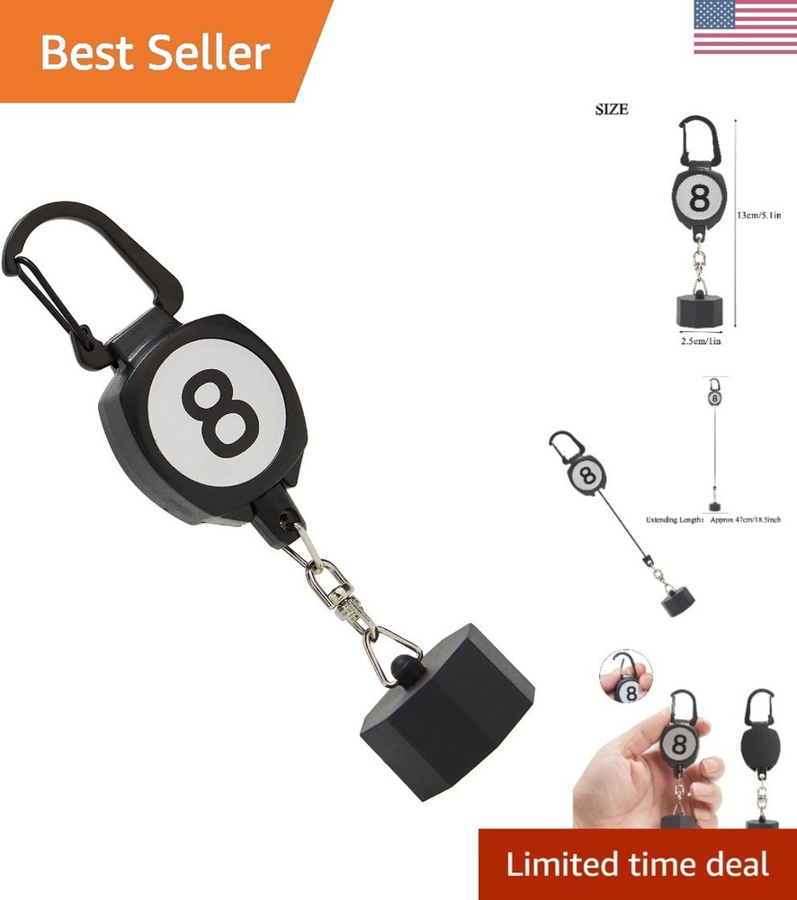 Sleek Black Billiard Chalk Holder with Retractable Key Ring - Compact & Portable
