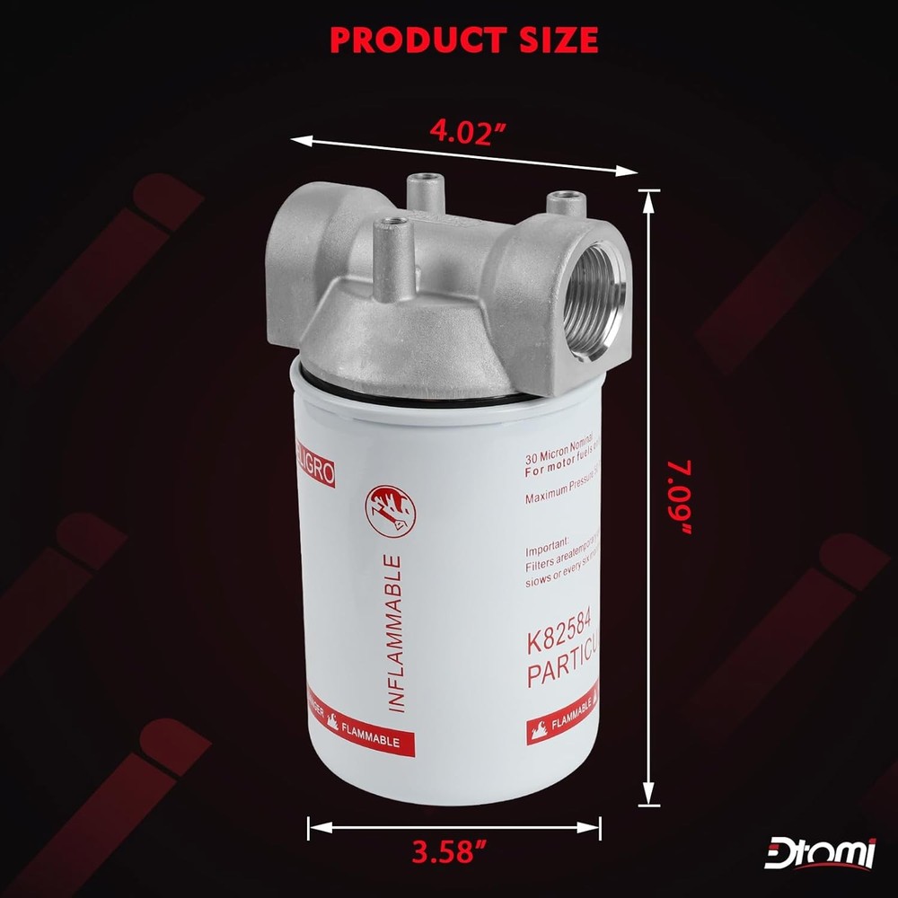 High Flow Fuel Filter, 1” NPT 30 Micronn Spin-on Filter Assembly