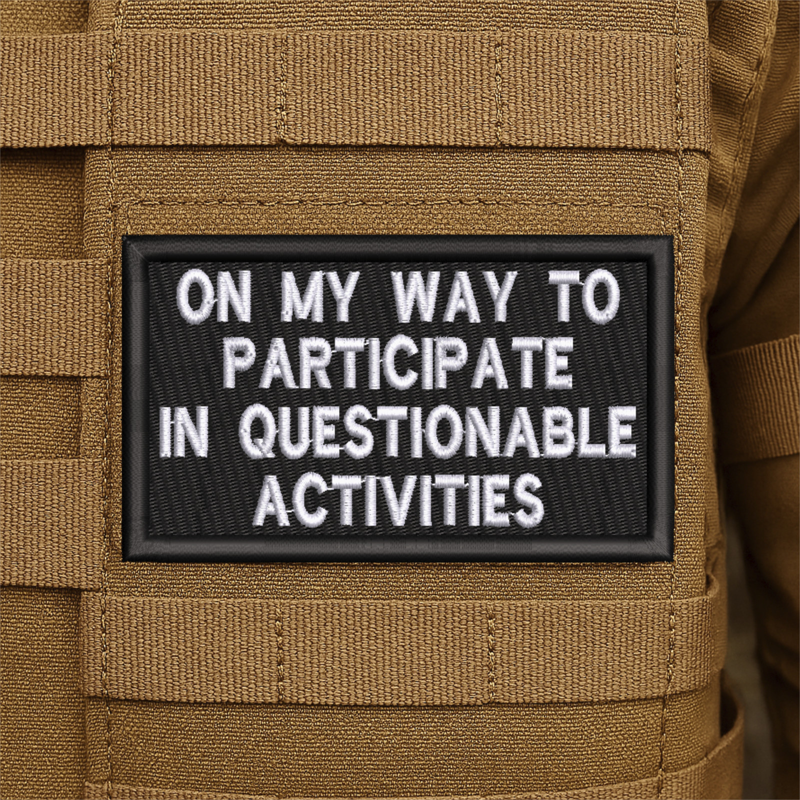 Questionable Activities Embroidered Morale Patch - 2" X 3.5", Hook & Loop Back