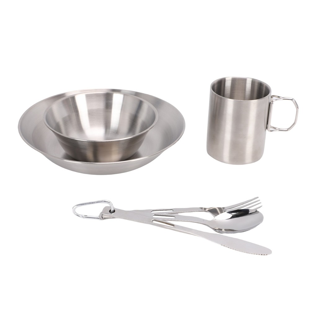 Portable Stainless Steel Camping Tableware Set Double-layer Cup Thickened B TAGX