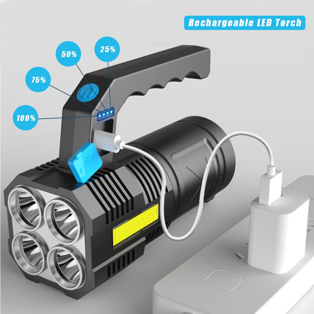 Powerful LED Flashlight Portable Searchlight USB Rechargeable Handheld Spotlight