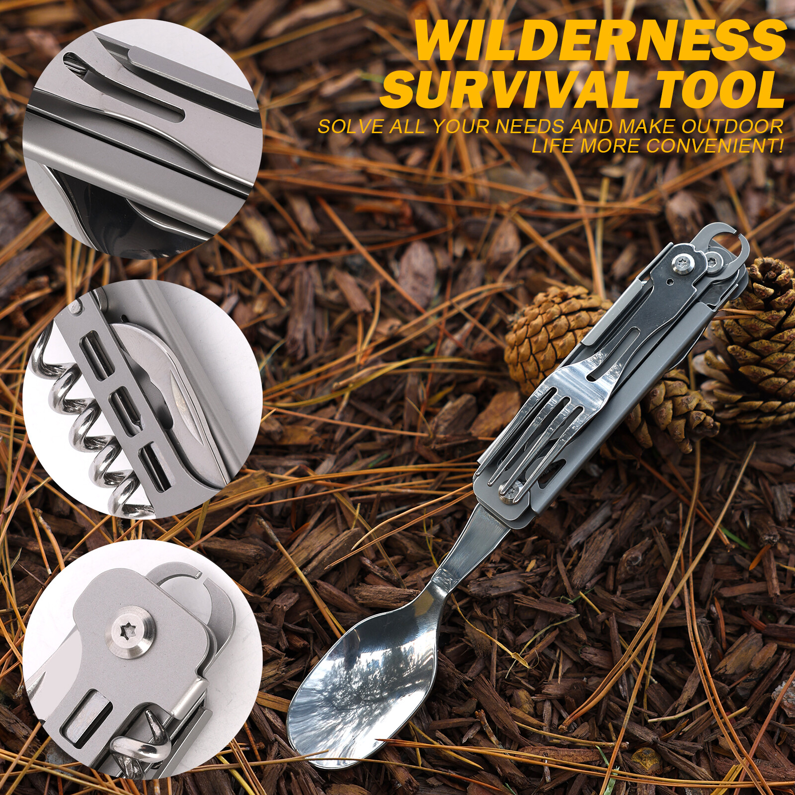 5-in-1 Portable Camping Utensil Detachable Stainless Steel Folding Flatware Set