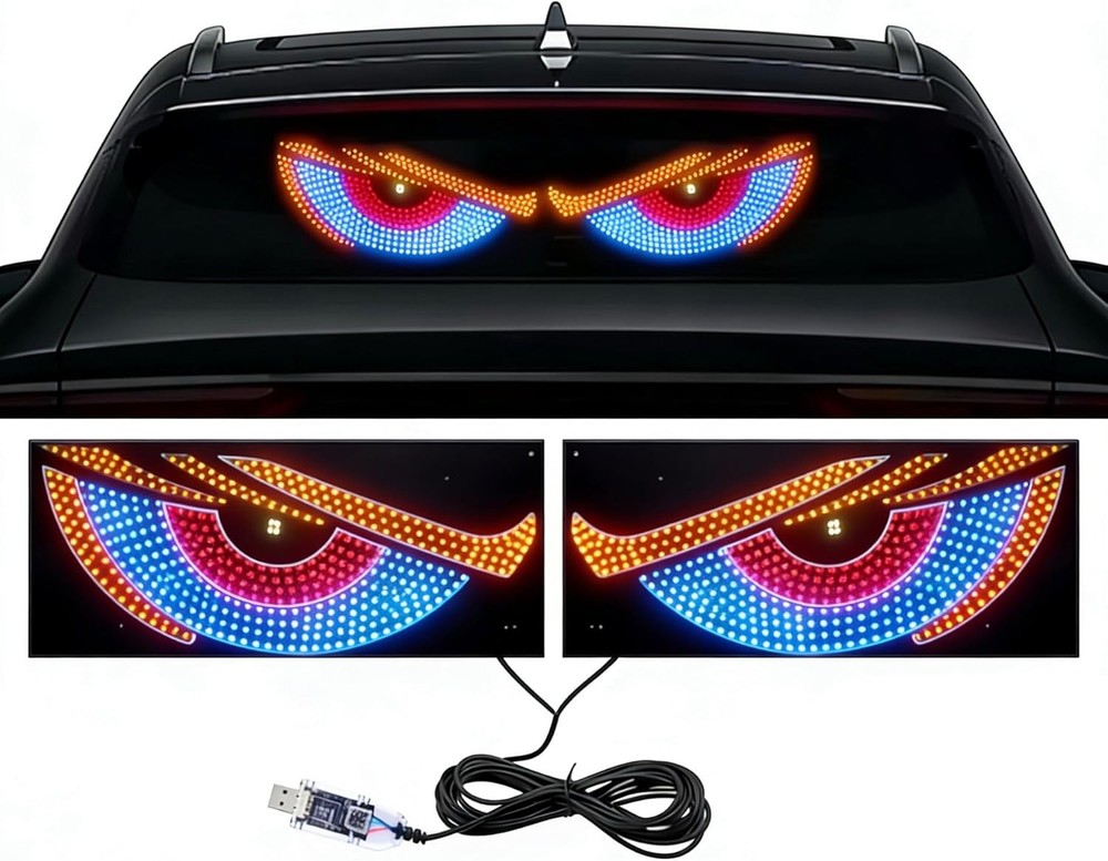 2PCS Car Devil Eyes Light Led Screen DIY Windshield Decorative Light Stickers