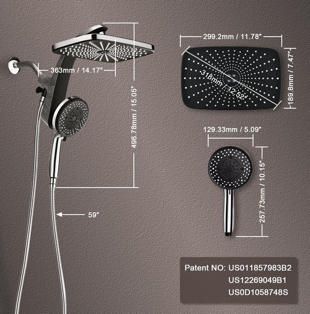 High Pressure Shower Head Set: Handheld Spray, Fixed Head