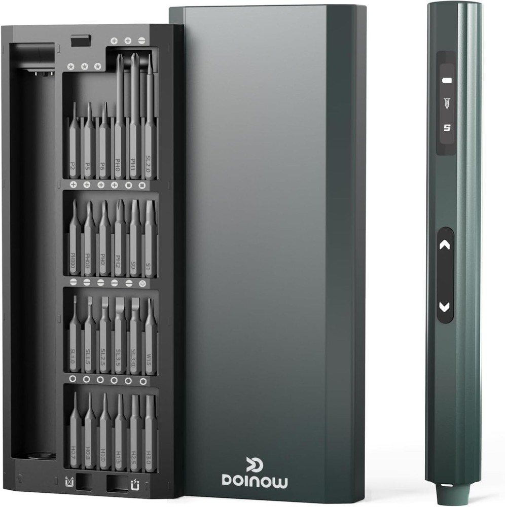 Mini Electric Screwdriver with Pop-Up Storage & 48 S2 Bits for Electronics