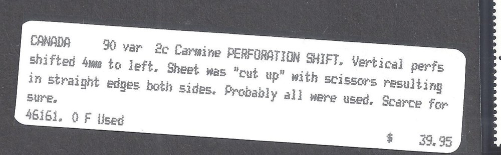 Canada # 90 USED MAJOR PERFORATION SHIFT BS30894